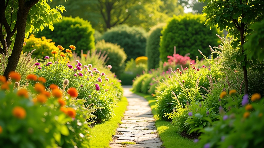 Beautifully maintained garden with walking paths and flowering plants