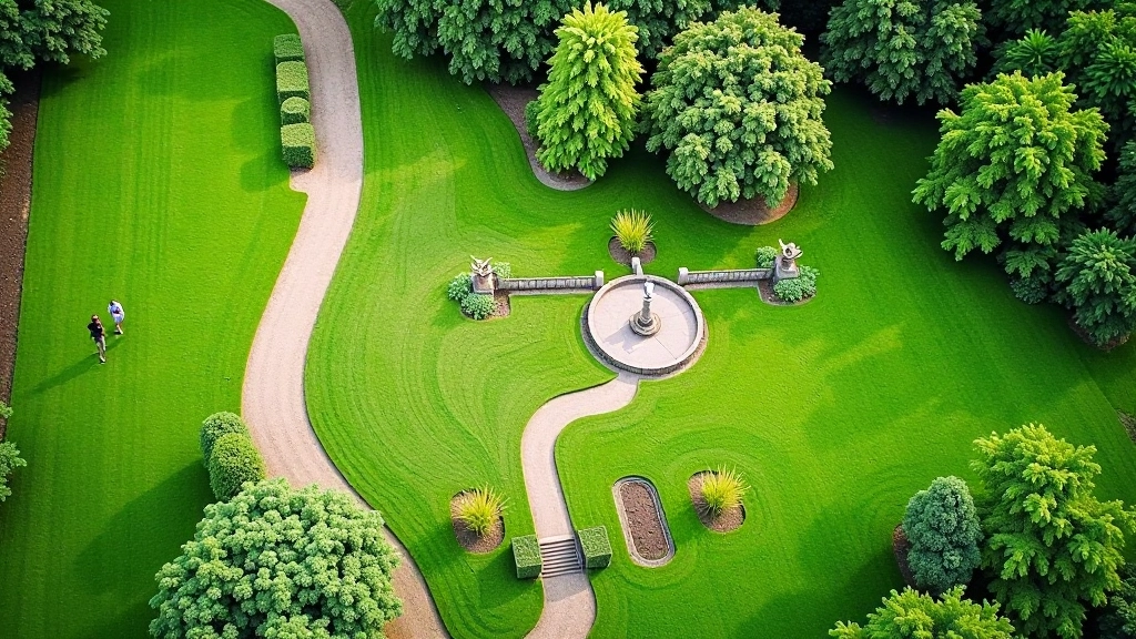 Garden map showing main pathways and different garden sections marked with walking routes